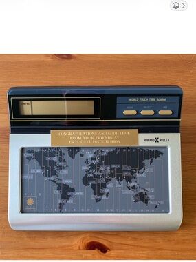 1987 Howard Miller World Touch Time Alarm Clock with original packaging